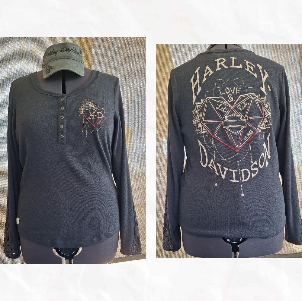 Harley-Davidson Gray Long Sleeve Top